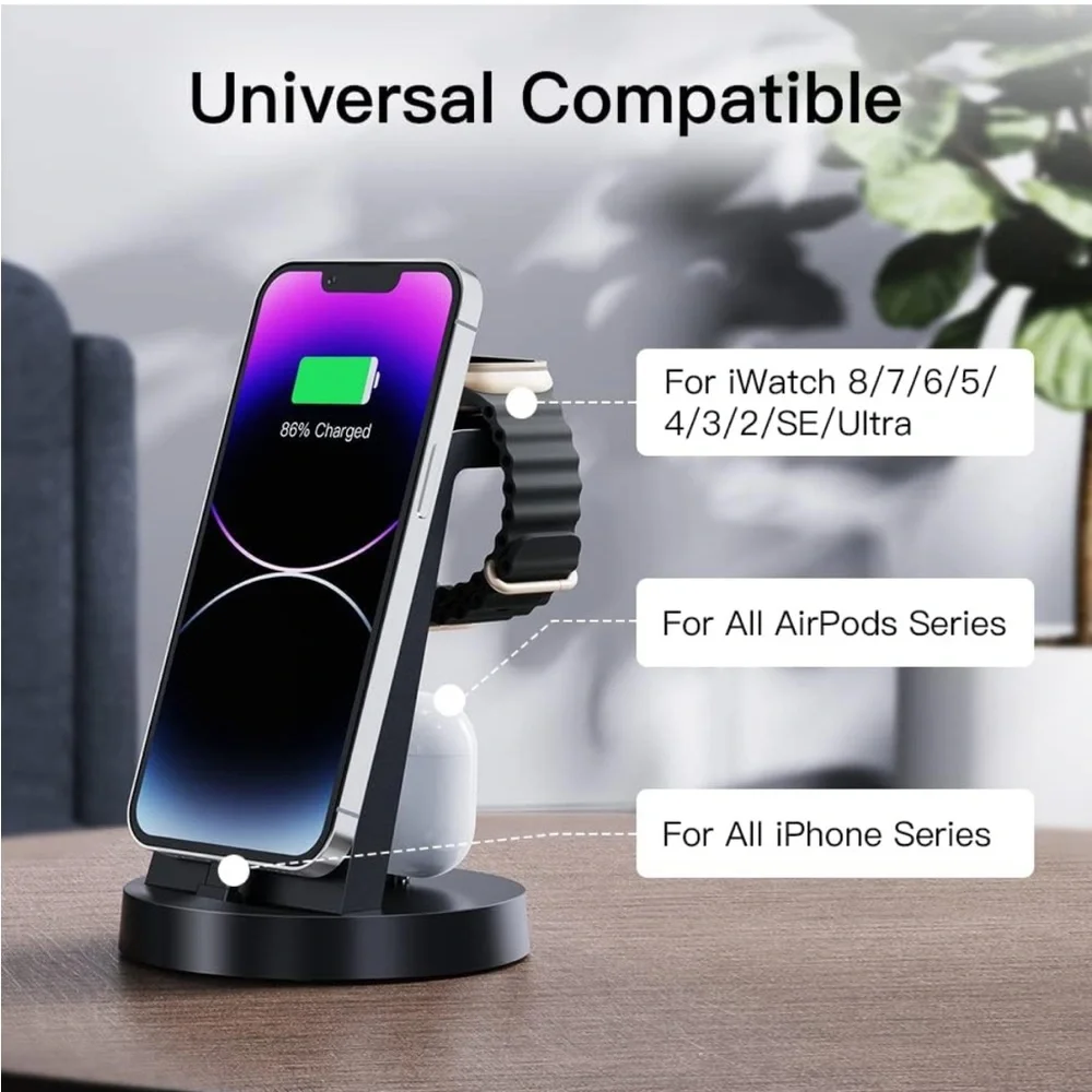 Black 3-in-1 Wireless Charging Station